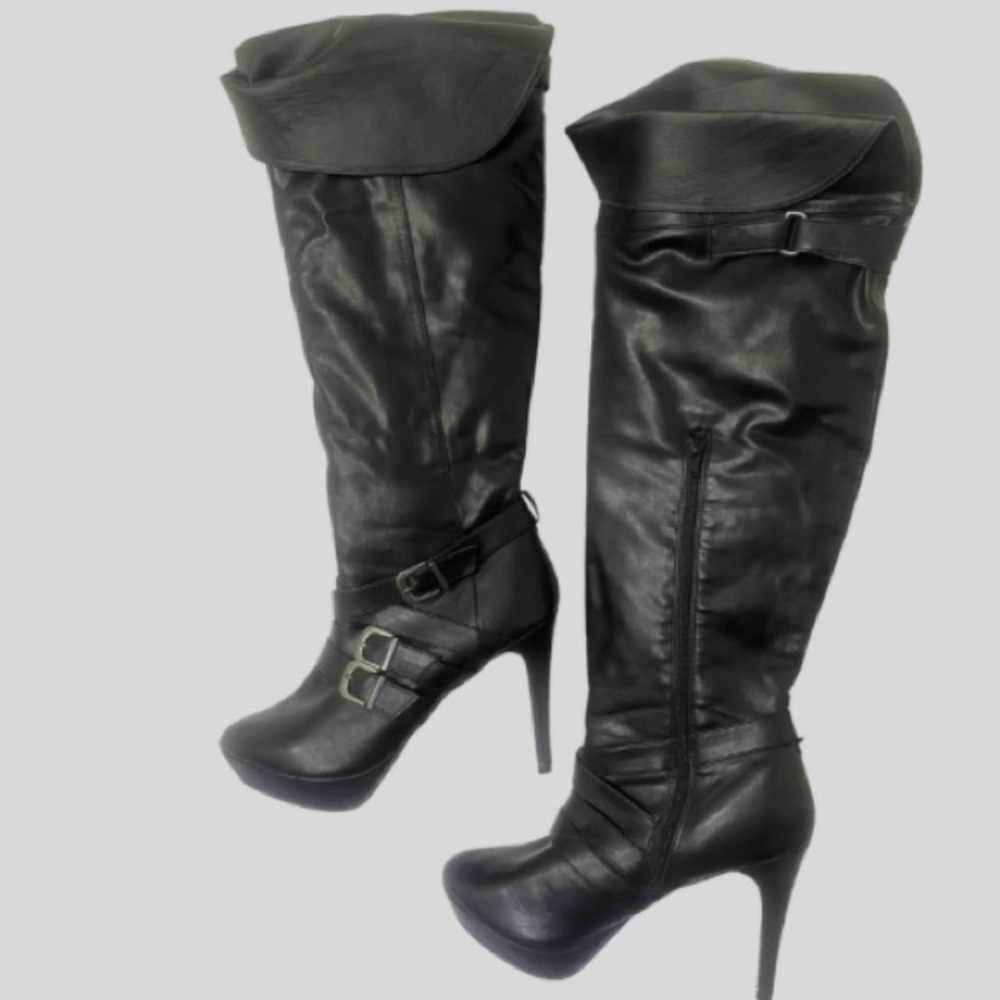 Size 12 "Knee High" black faux leather boots!!!